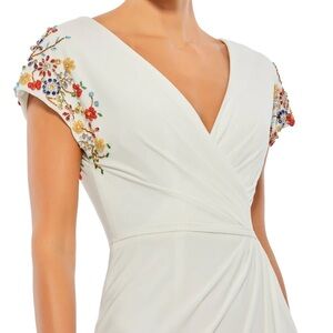 Mac Duggal Embellished Sleeve Jersey Wrap Gown NWT